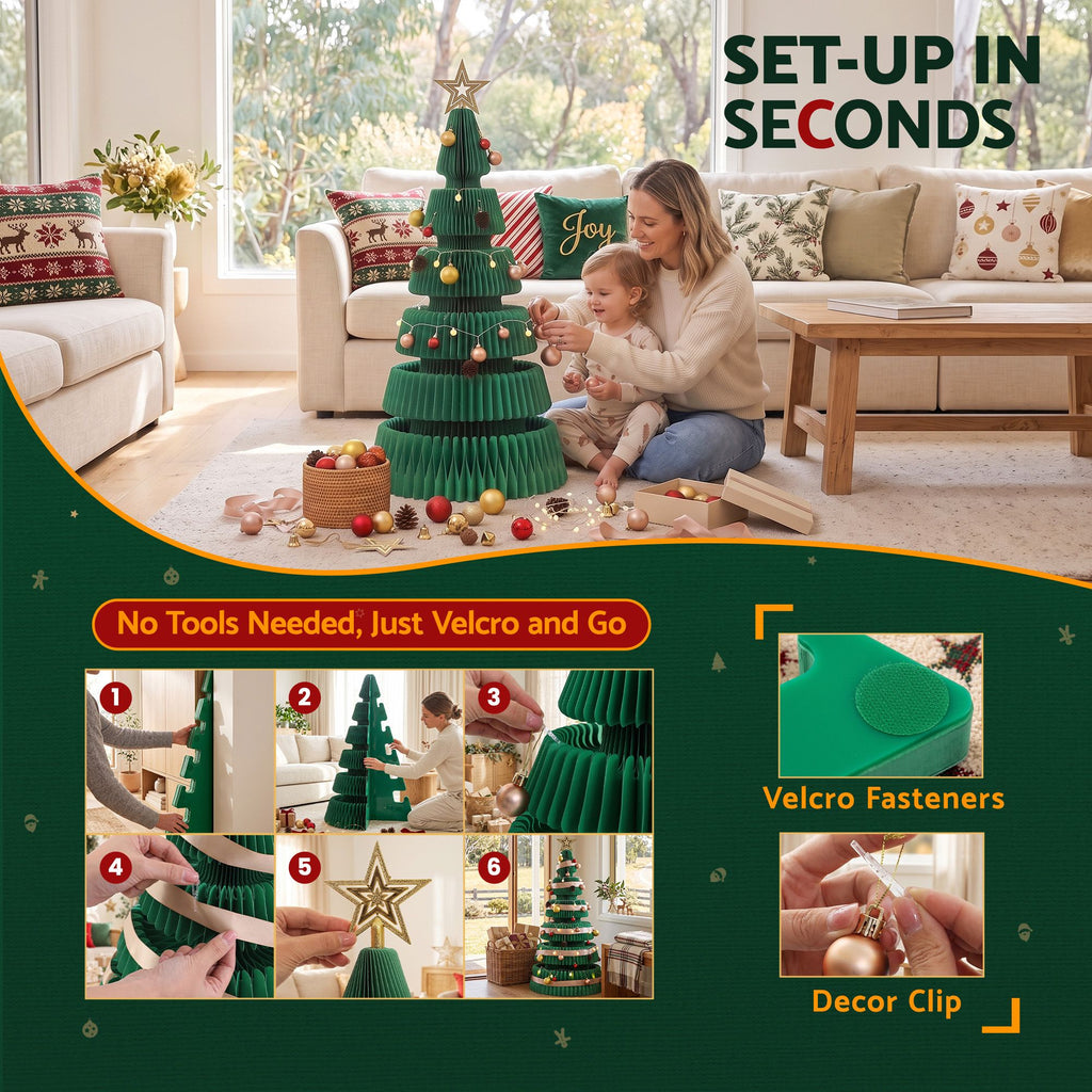 Jingle Jollys 111cm Christmas Tree Decoration with Lights Foldable Paper Tree