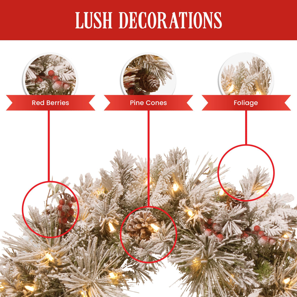 Christabelle 61cm Snowy Christmas Wreath Bedford with LED Lights Front Door Decoration Ornament