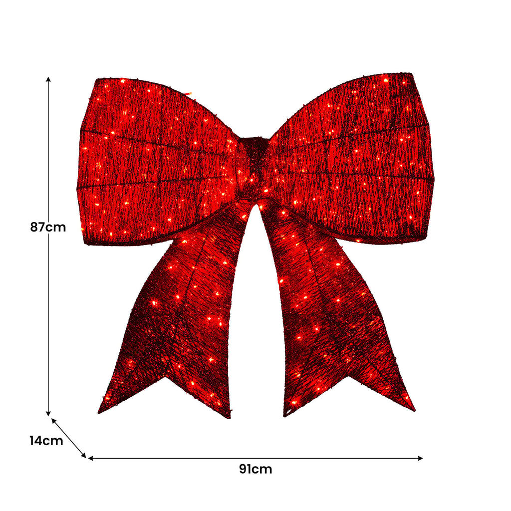 Christabelle Christmas Display Bow 91cm with LED and Twinkle Lights 5 Functions Christmas Festive Decorations Display Big Wired Bow