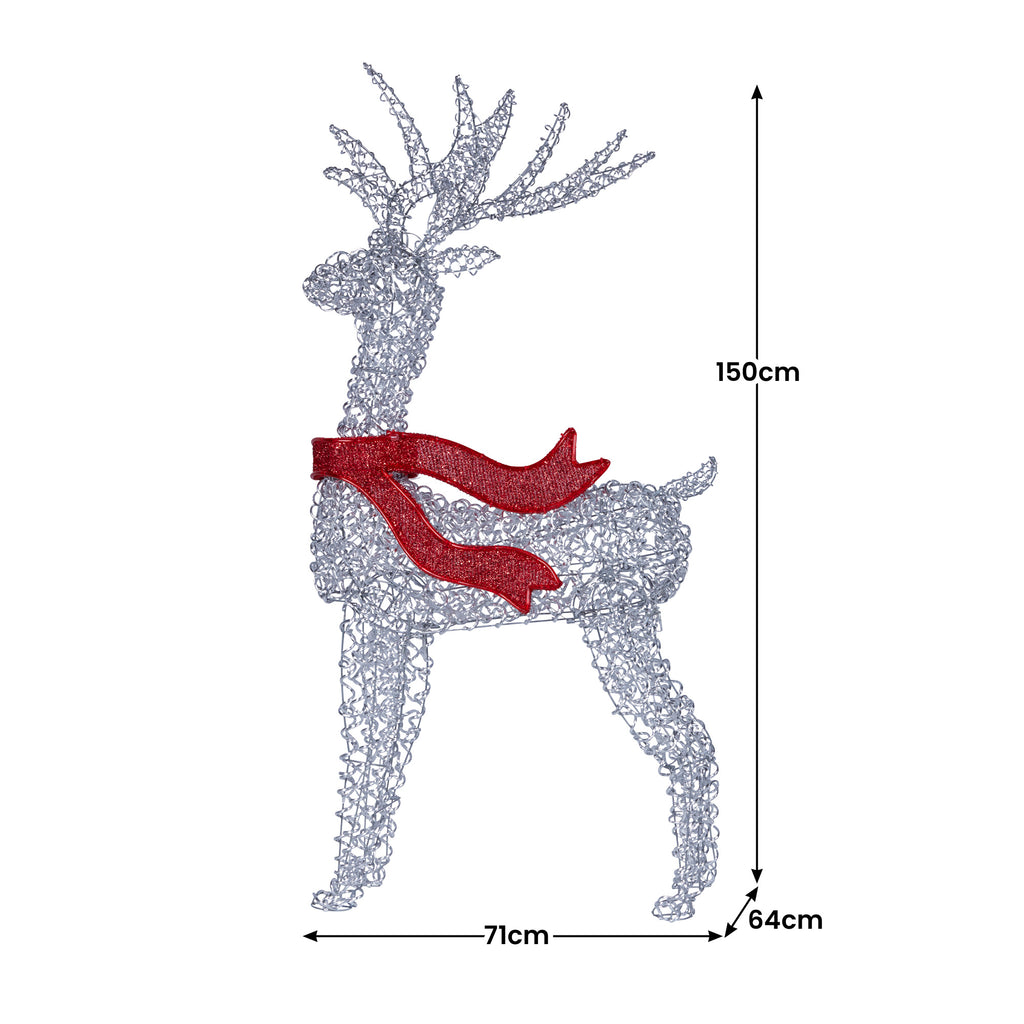 Christabelle Large 1.5m Christmas Reindeer Outdoor Indoor Light-Up Display Decoration Lawn Statue LED Lights Red Bow