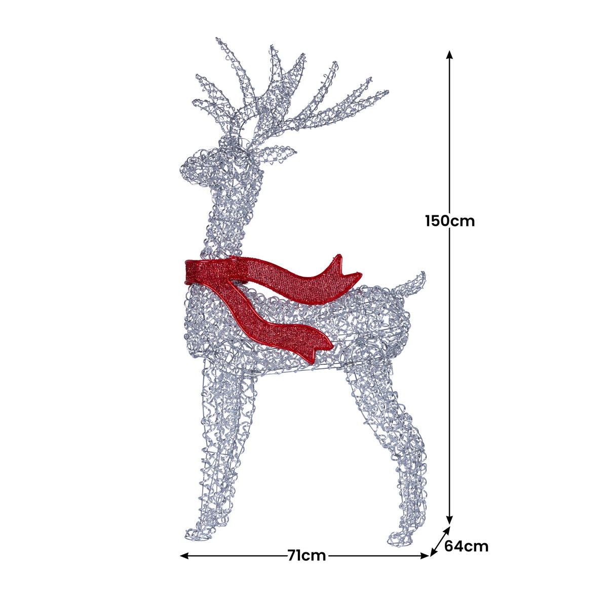Christabelle Large 1.5m Christmas Reindeer Outdoor Indoor Light-Up Display Decoration Lawn Statue LED Lights Red Bow