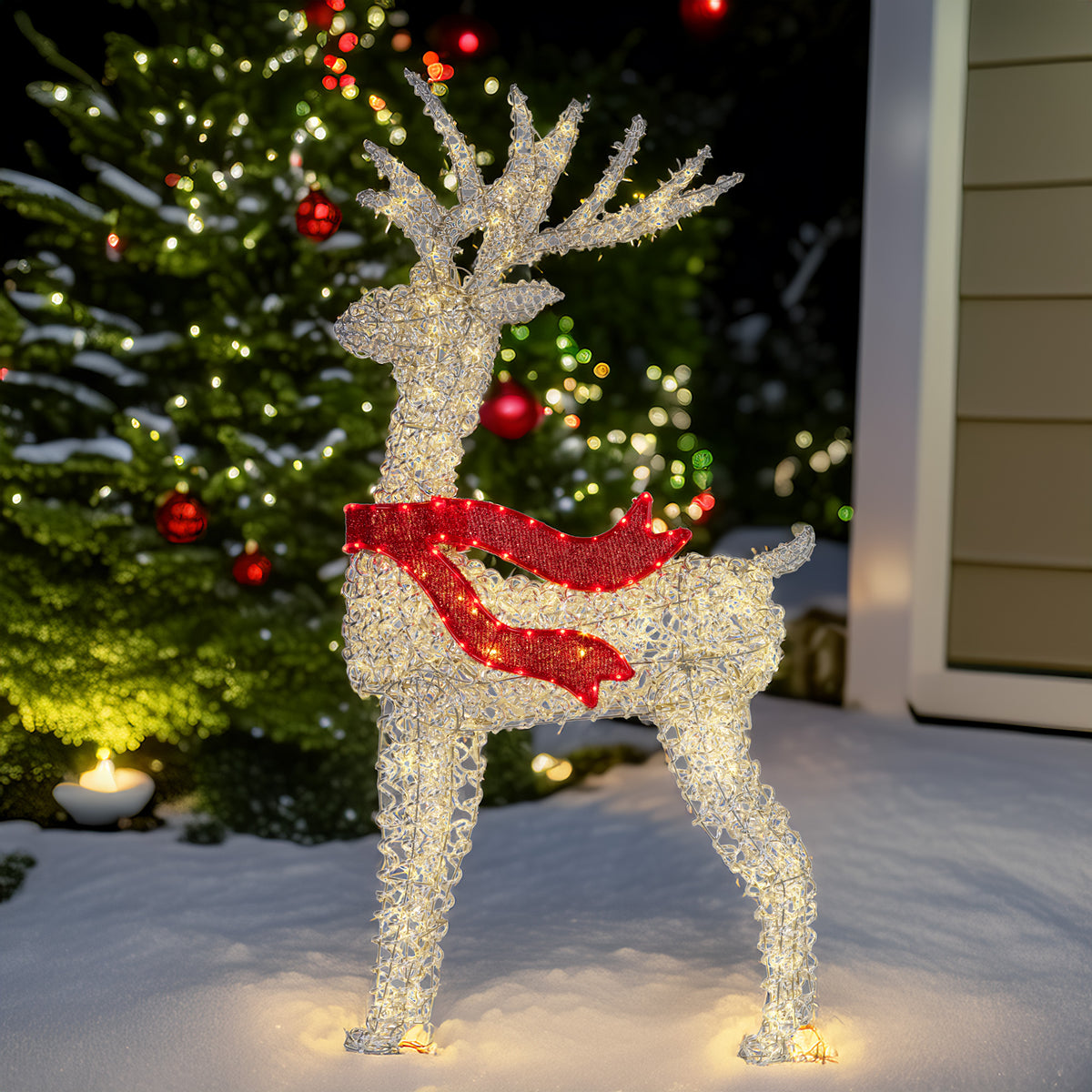 Christabelle Large 1.5m Christmas Reindeer Outdoor Indoor Light-Up Display Decoration Lawn Statue LED Lights Red Bow