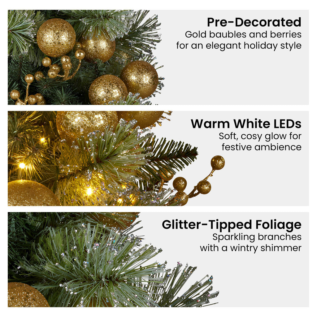 Christabelle 2.7m Christmas Garland with Gold Baubles and LED Lights Mantle Decoration Ornament