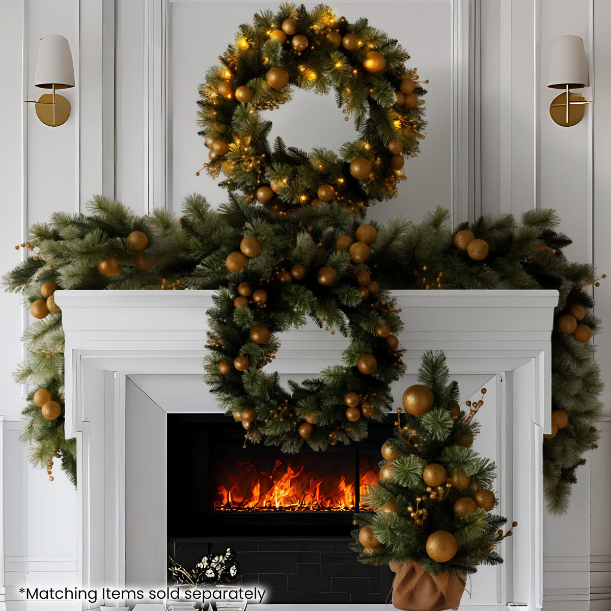 Christabelle 2.7m Christmas Garland with Gold Baubles and LED Lights Mantle Decoration Ornament