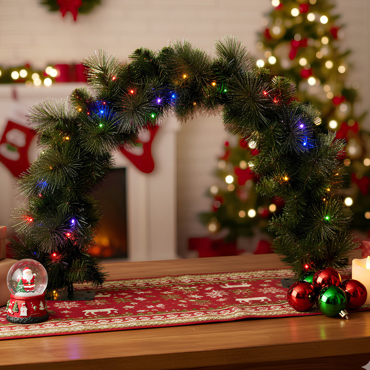 Christabelle 60cm Tabletop Christmas Archway Garland with LED Lights Gold Mantle Decoration Ornament