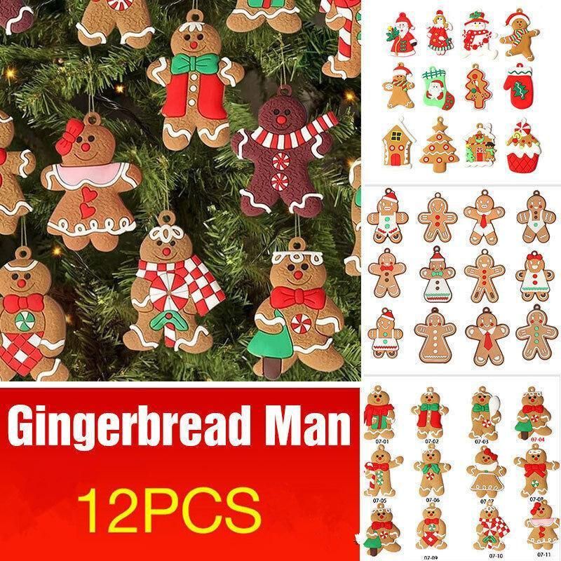12X Gingerbread Man Xmas Tree Ornament Gift Party Hanging Pendants Window Decor - Window Decor-jbr18