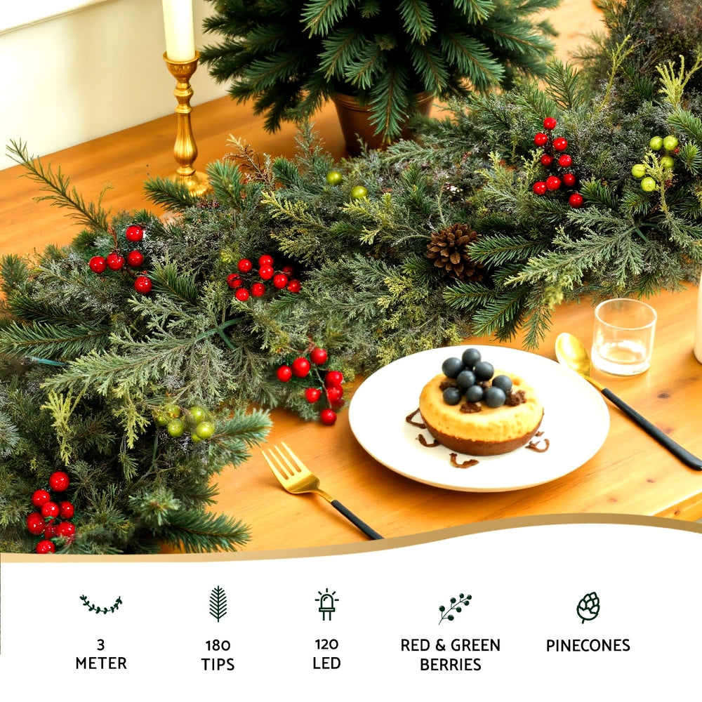 Jingle Jollys 3M Christmas Garland Pre-lit LED with Pine Cones Xmas Decor Green