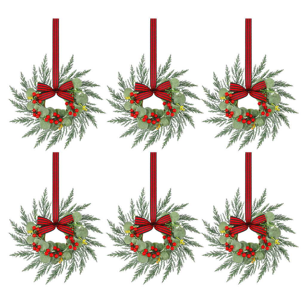 Jingle Jollys 6x Christmas Wreath Garland 26cm Pre-lit Wreaths Red Berries Bow